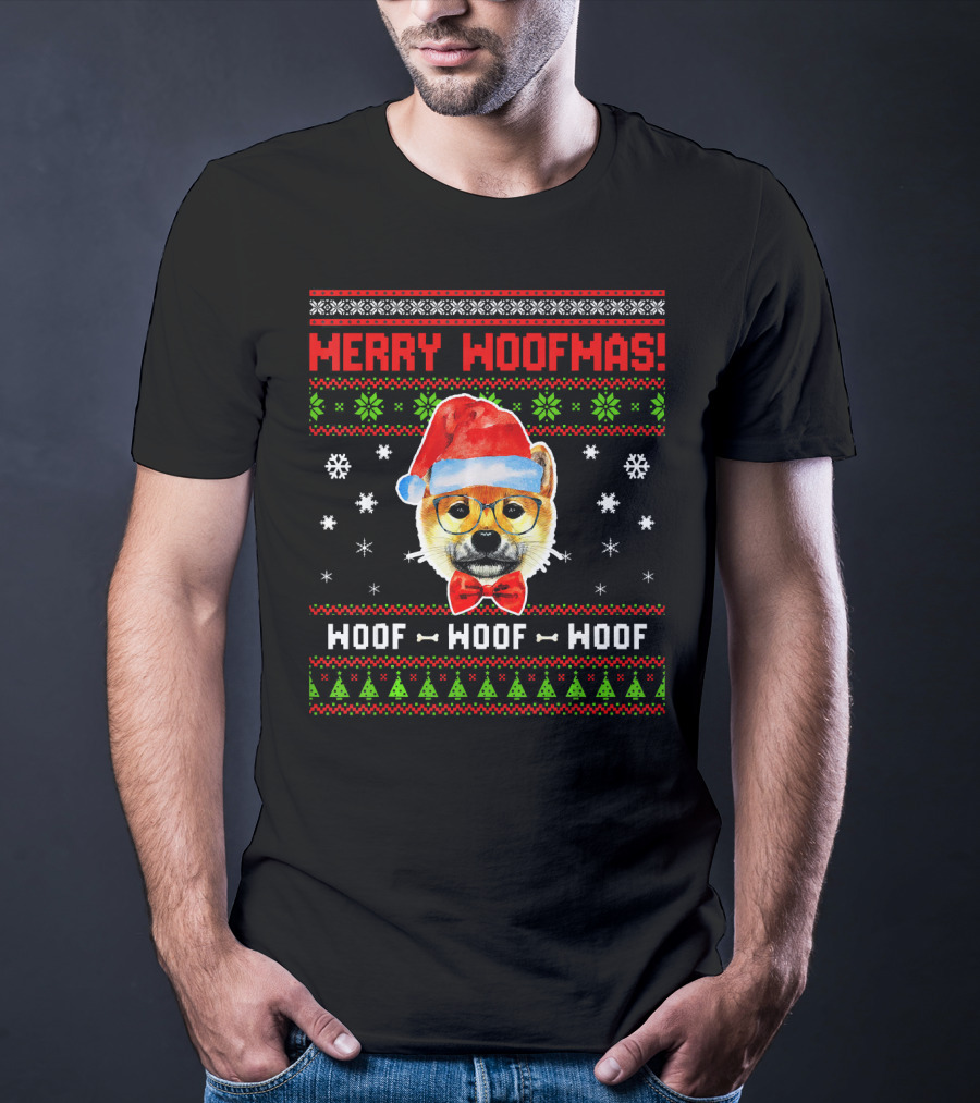 Merry Woofmas Shiba Inu Dog Woof Woof Woof Christmas T-Shirt