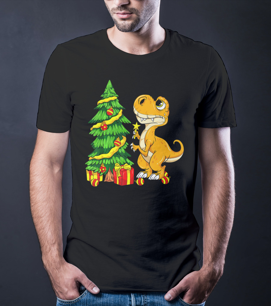 Tree Rex Christmas Dinosaur Funny Rex Holiday Scene T-Shirt