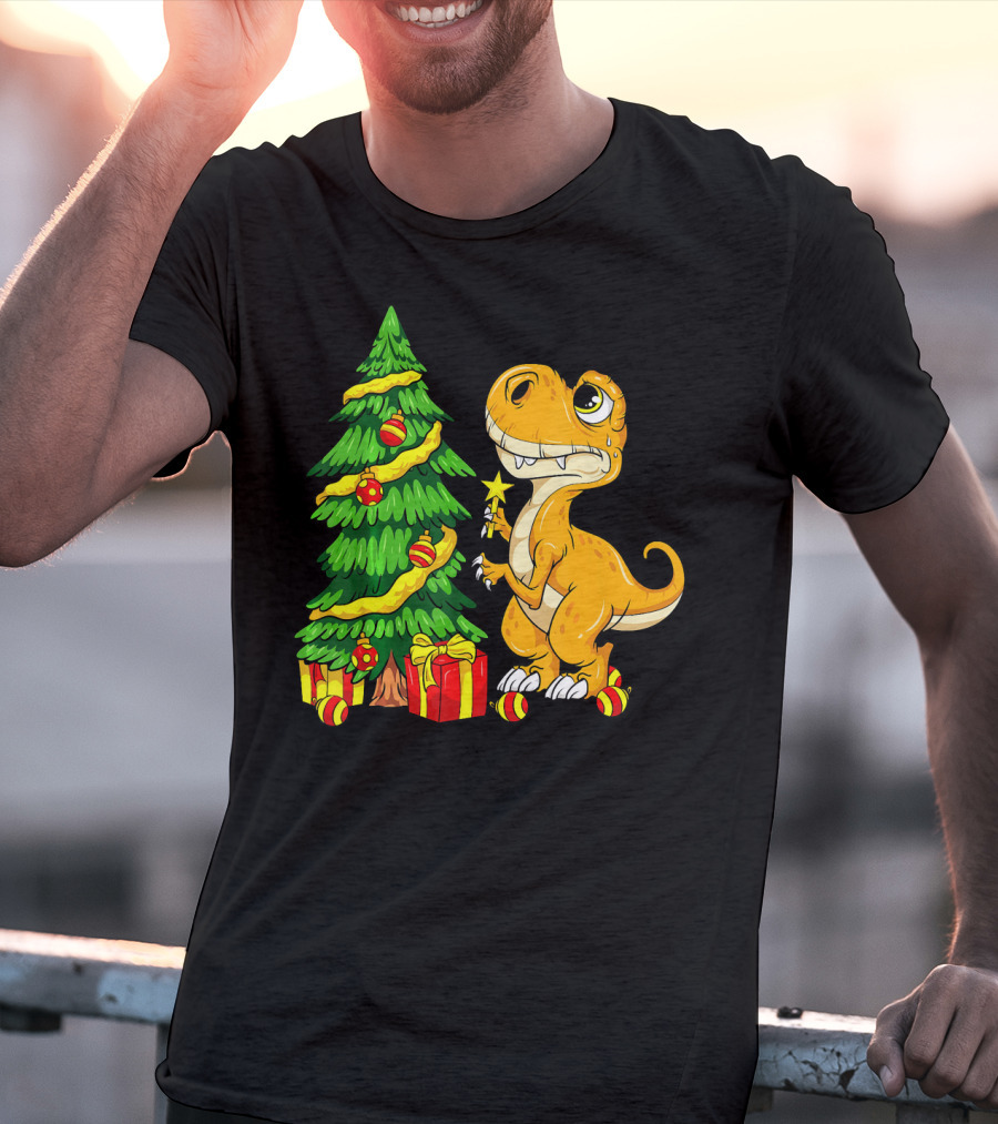 Tree Rex Christmas Dinosaur Funny Rex Holiday Scene T-Shirt