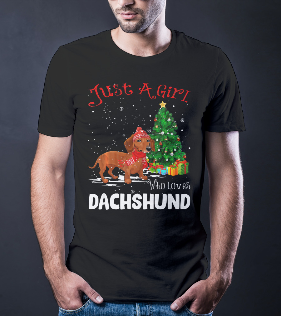 Just A Girl Who Loves Dachshund Christmas Tree Snowflakes T-Shirt
