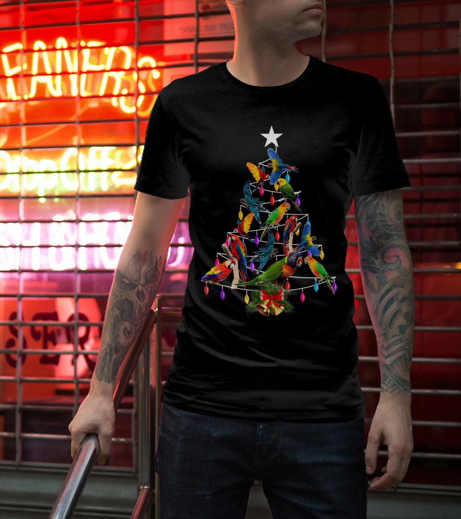 Cute Parrot Christmas Tree Parrots Love Lights Star Holiday T-Shirt