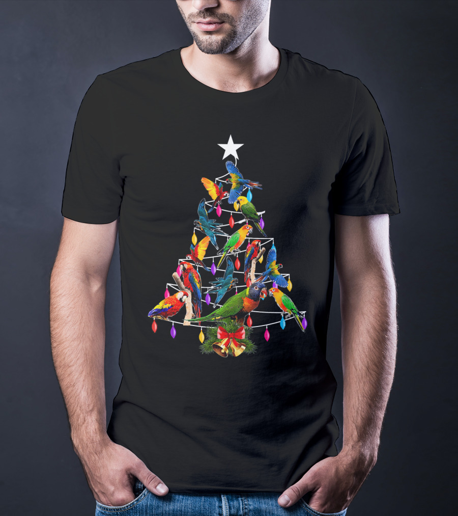 Cute Parrot Christmas Tree Parrots Love Lights Star Holiday T-Shirt