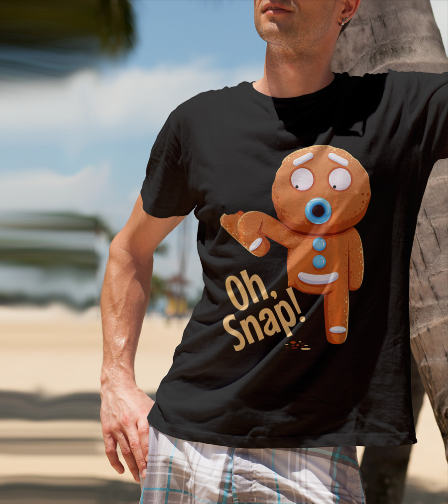 Oh Snap Gingerbread Cookie Cartoon With Missing Leg And Shocked Expression T-Shirt