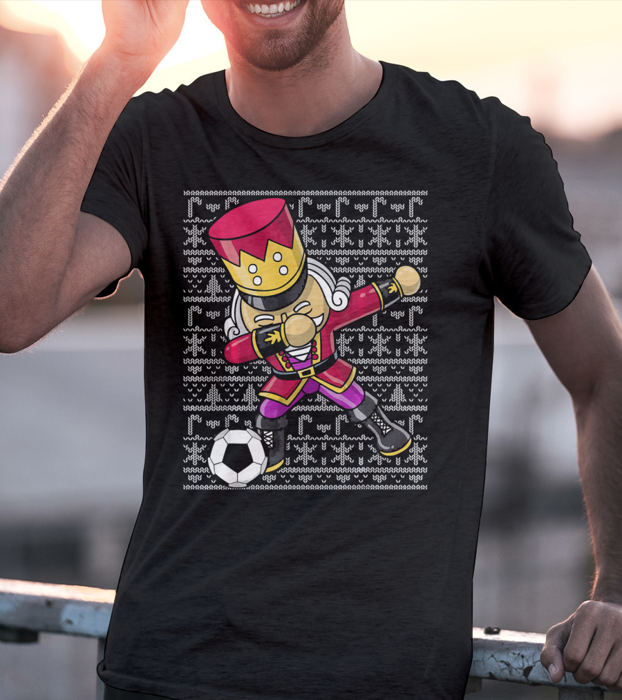 Dabbing Nutcracker Soccer Dab Ugly Christmas T-Shirt