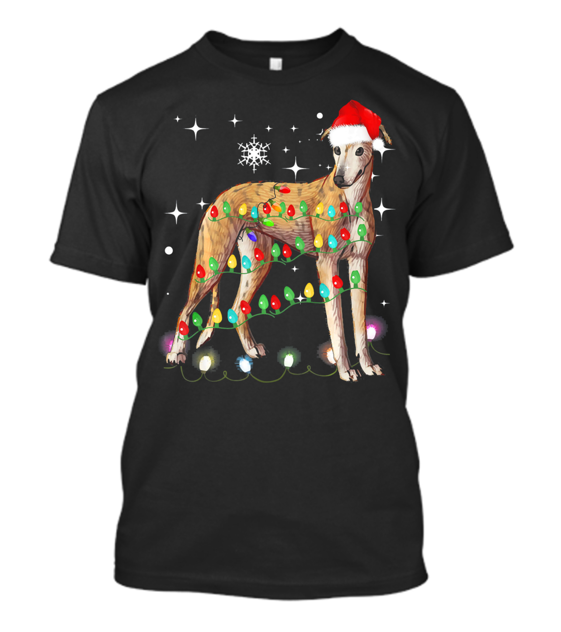 Greyhound Dog With Christmas Lights And Santa Hat T-Shirt