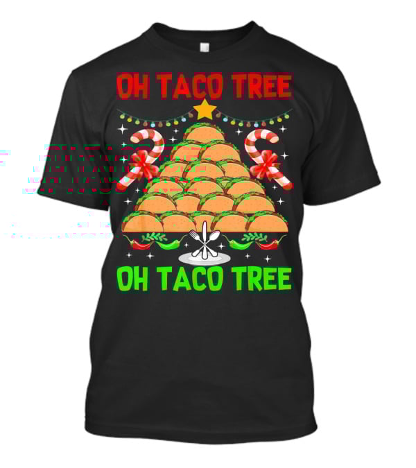 Oh Taco Tree Christmas Candy Cane Funny Party T-Shirt