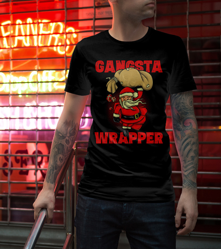 Gangsta Wrapper Funny Santa With Bag Of Presents T-Shirt