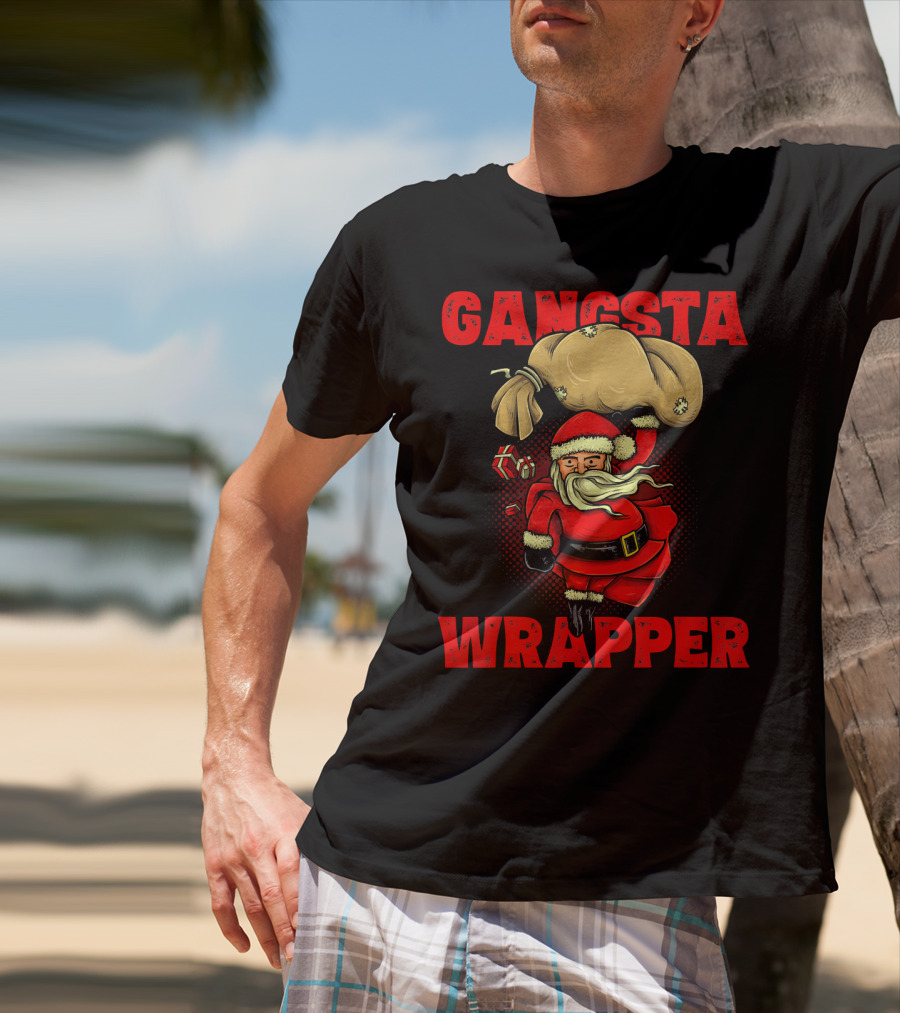 Gangsta Wrapper Funny Santa With Bag Of Presents T-Shirt