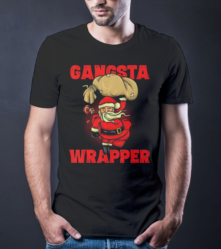 Gangsta Wrapper Funny Santa With Bag Of Presents T-Shirt