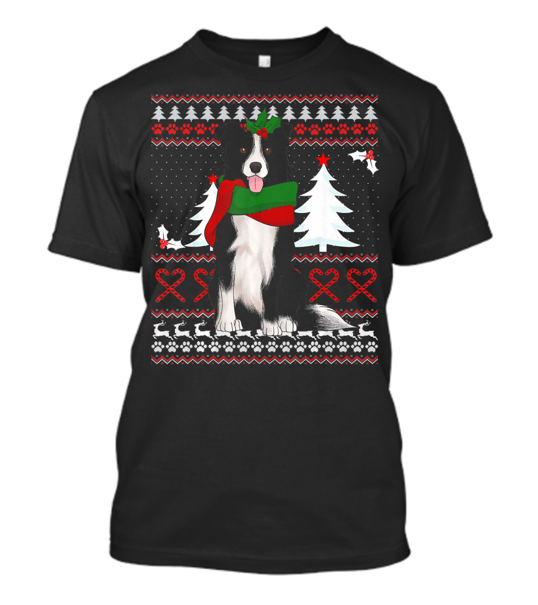 Border Collie Christmas Sweater Festive Dog Winter Holiday T-Shirt