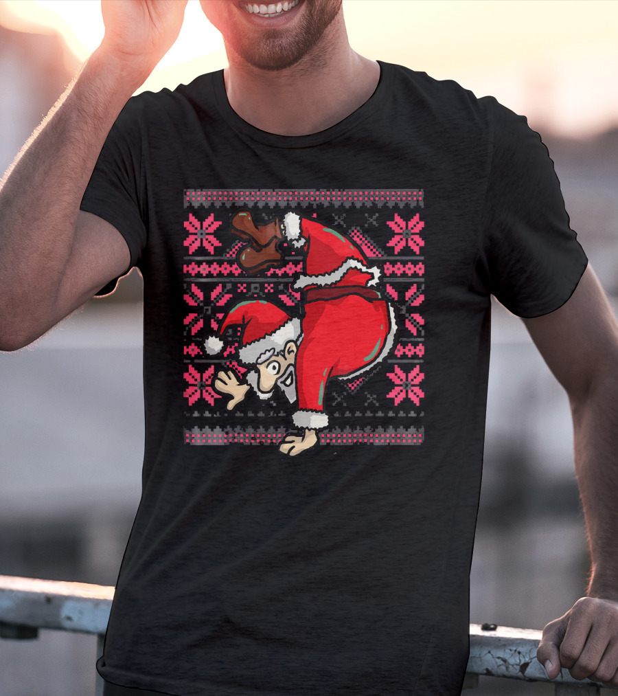 Ugly Christmas Santa Handstand T-Shirt