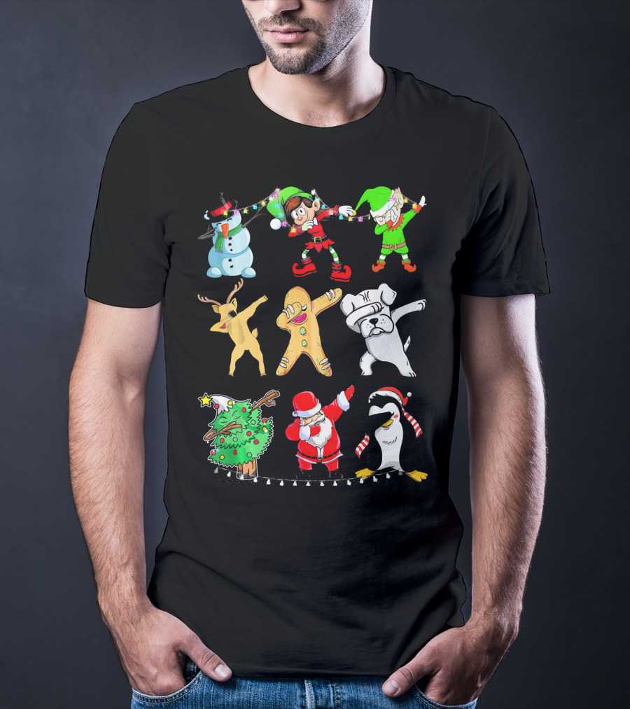 Dabbing Santa Elf Snowman Reindeer Dog Gingerbread Tree Penguin T-Shirt