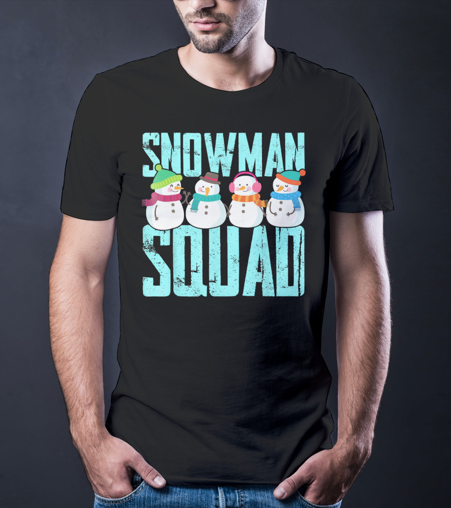 Snowman Squad Christmas Elf Snowmen With Scarves And Hats T-Shirt