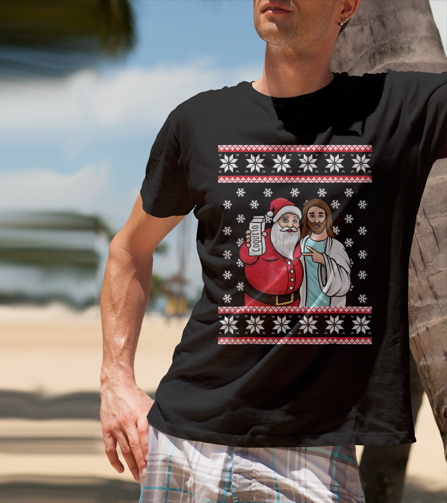 Christmas Drinking Party Santa Jesus Cheers Coq T-Shirt