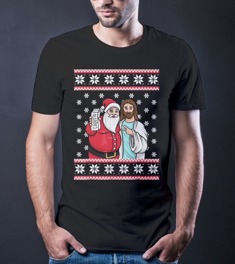 Christmas Drinking Party Santa Jesus Cheers Coq T-Shirt
