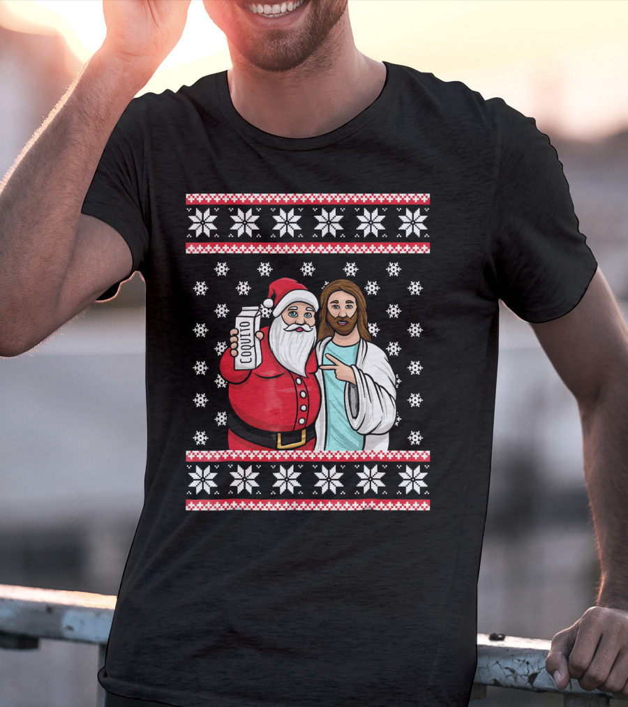 Christmas Drinking Party Santa Jesus Cheers Coq T-Shirt