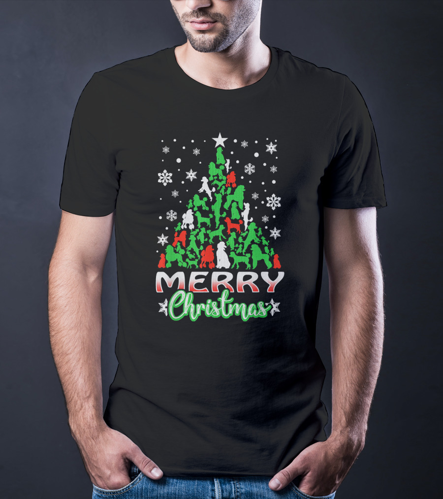 Merry Christmas Poodle Tree Snowflakes T-Shirt