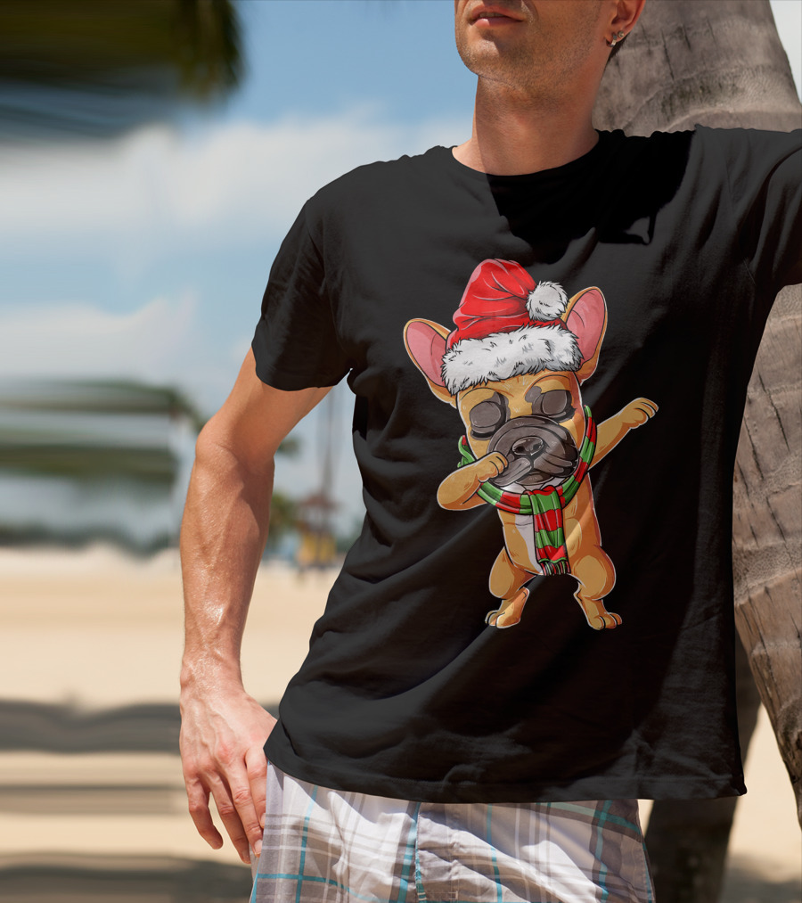 Dabbing French Bulldog Santa Christmas T-Shirt