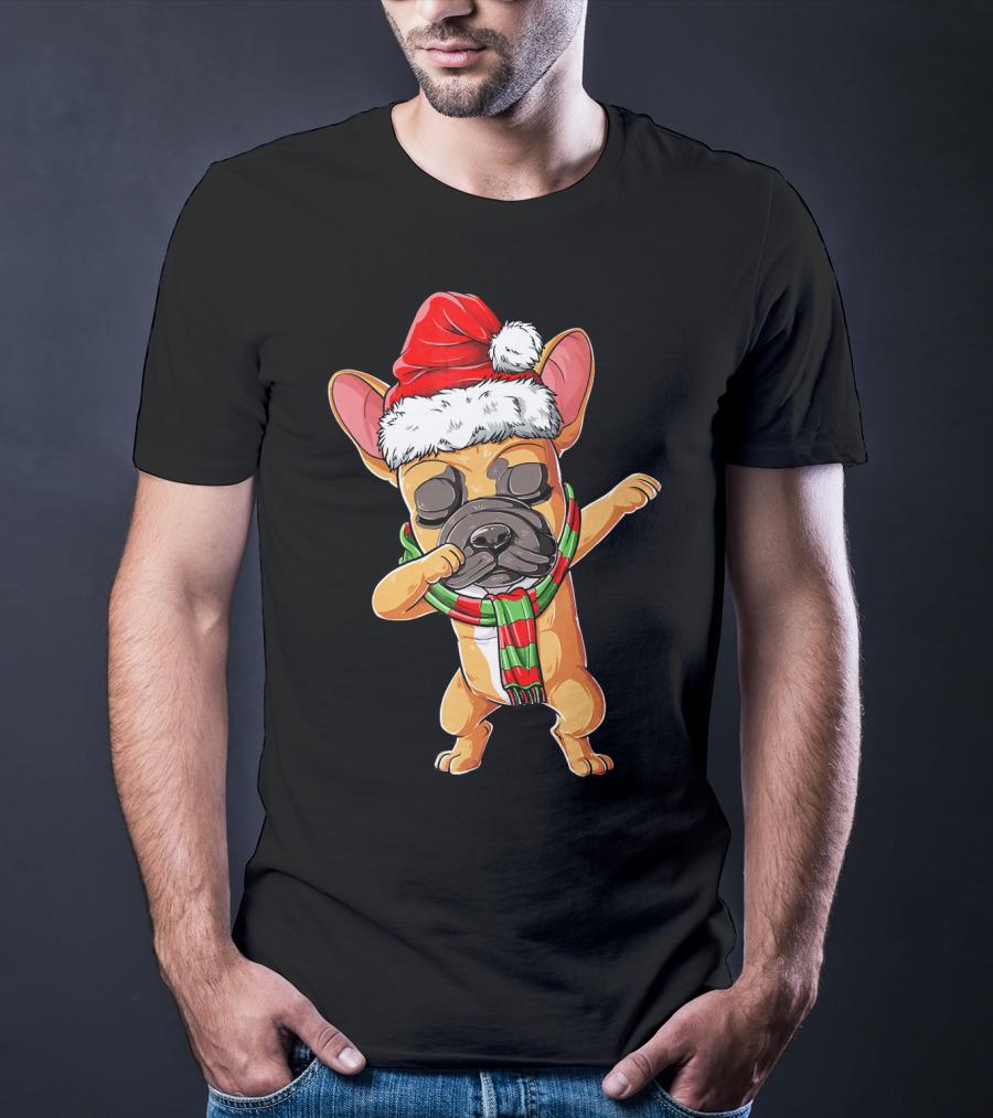 Dabbing French Bulldog Santa Christmas T-Shirt