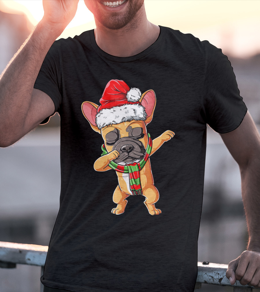 Dabbing French Bulldog Santa Christmas T-Shirt
