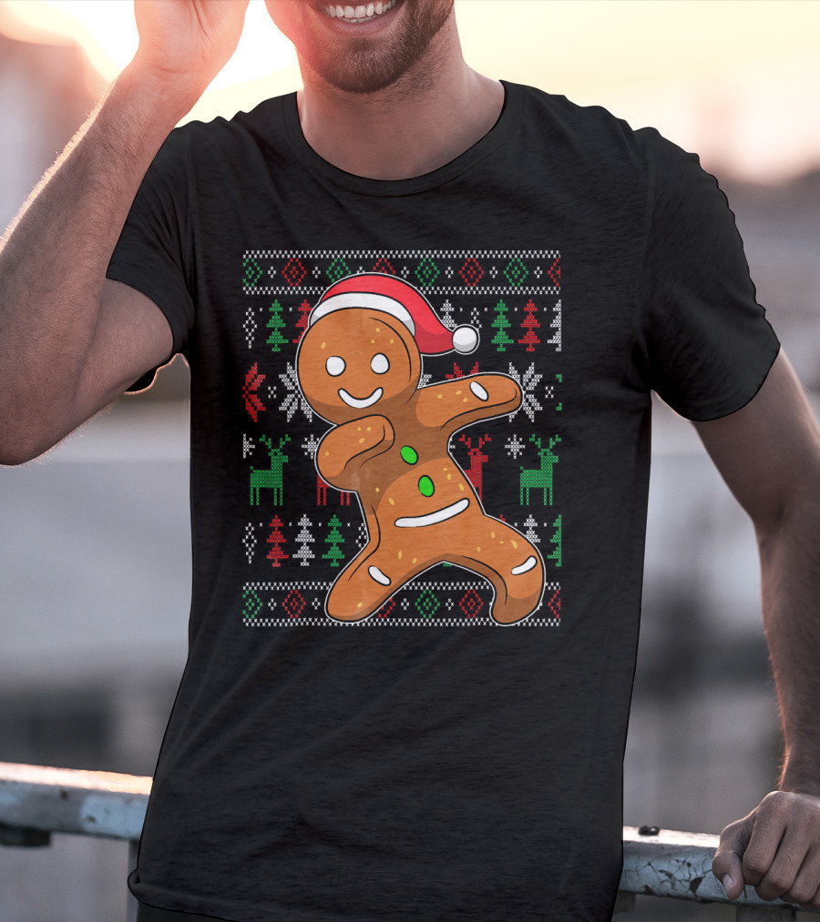 Ugly Christmas Sweater Dabbing Gingerbread Man Santa Hat Holiday T-Shirt