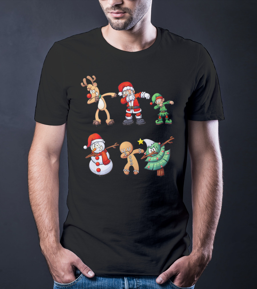 Christmas Dabbing Santa Reindeer Elf Snowman Gingerbread Tree T-Shirt