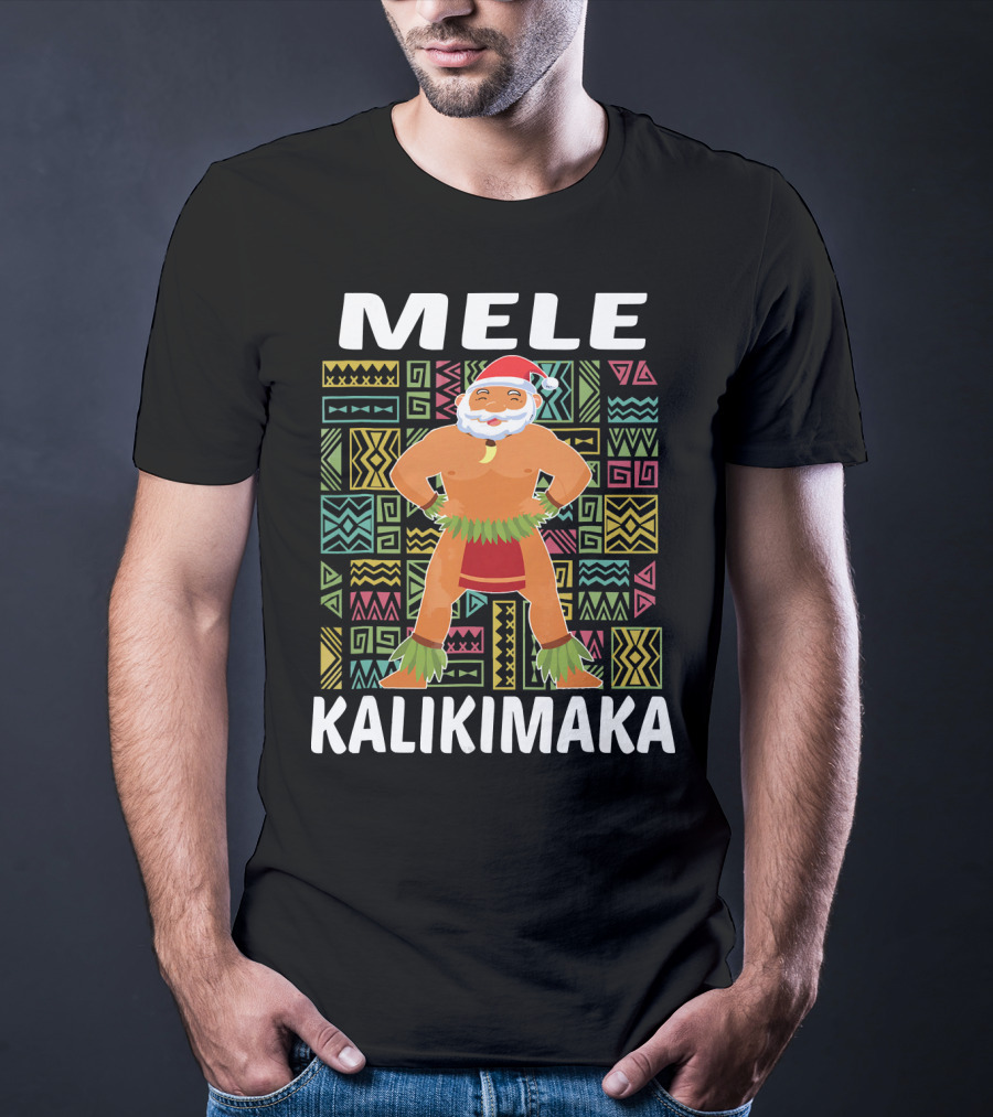 Mele Kalikimaka Hawaiian Santa On Beach Christmas T-Shirt
