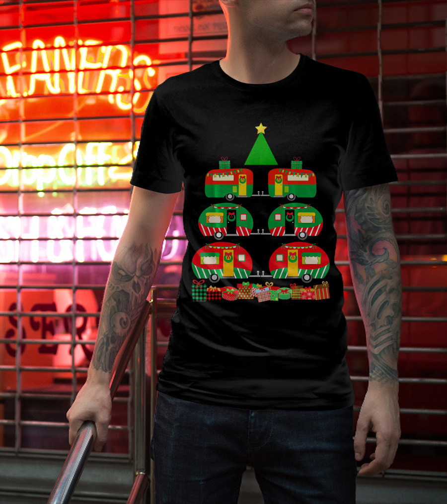 Camping Christmas Camper Holiday Tree With Gifts T-Shirt