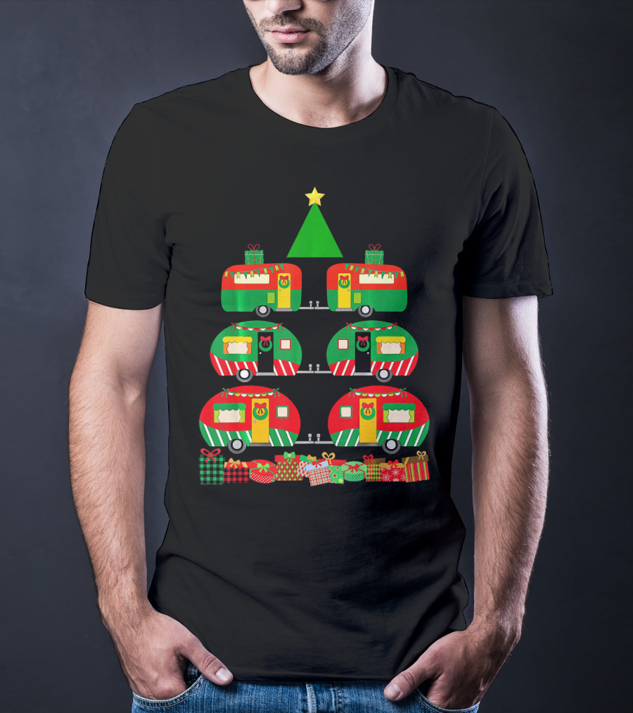 Camping Christmas Camper Holiday Tree With Gifts T-Shirt
