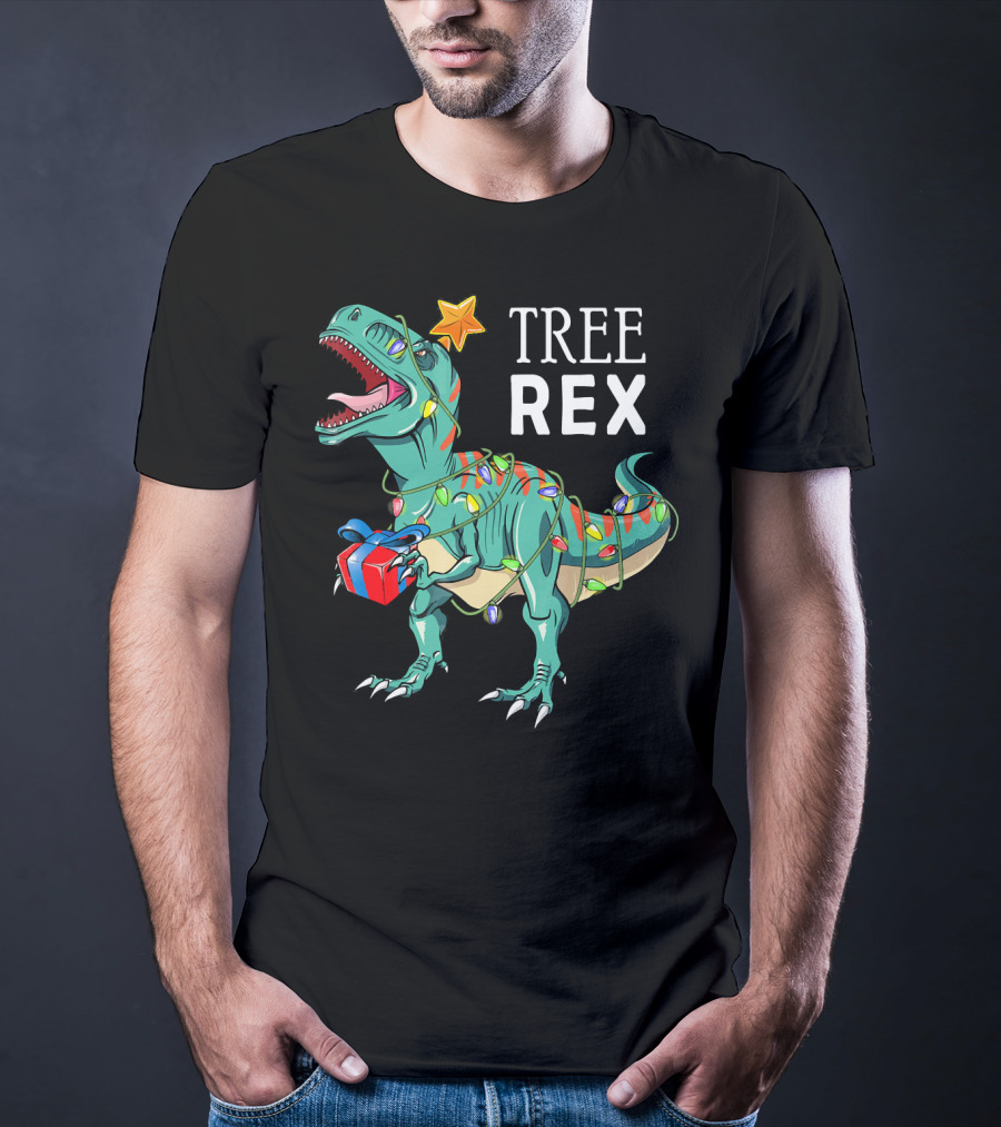 Tree Rex Dinosaur Christmas Lights Gift T-Shirt