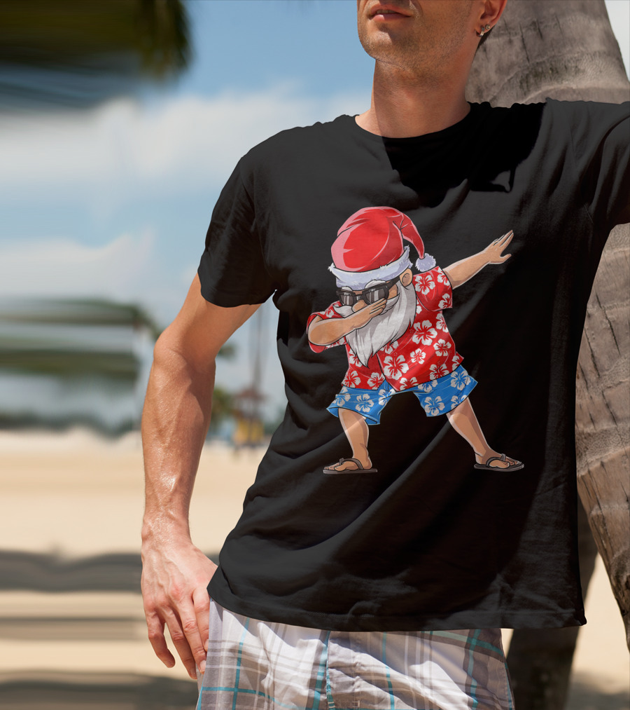 Dabbing Santa In Hawaiian Shirt Christmas In July T-Shirt