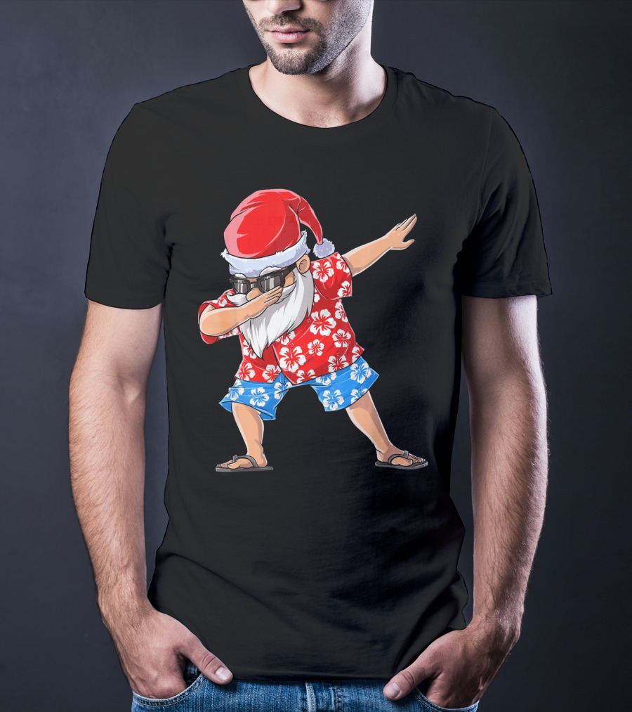 Dabbing Santa In Hawaiian Shirt Christmas In July T-Shirt