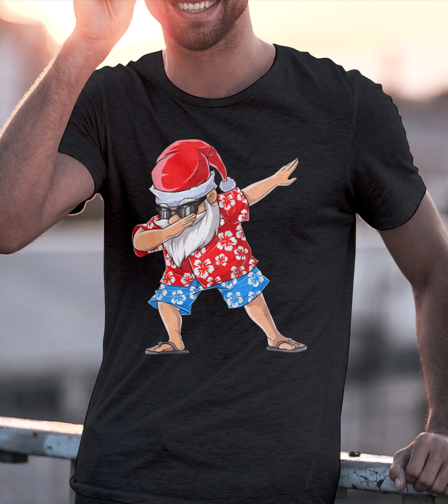 Dabbing Santa In Hawaiian Shirt Christmas In July T-Shirt