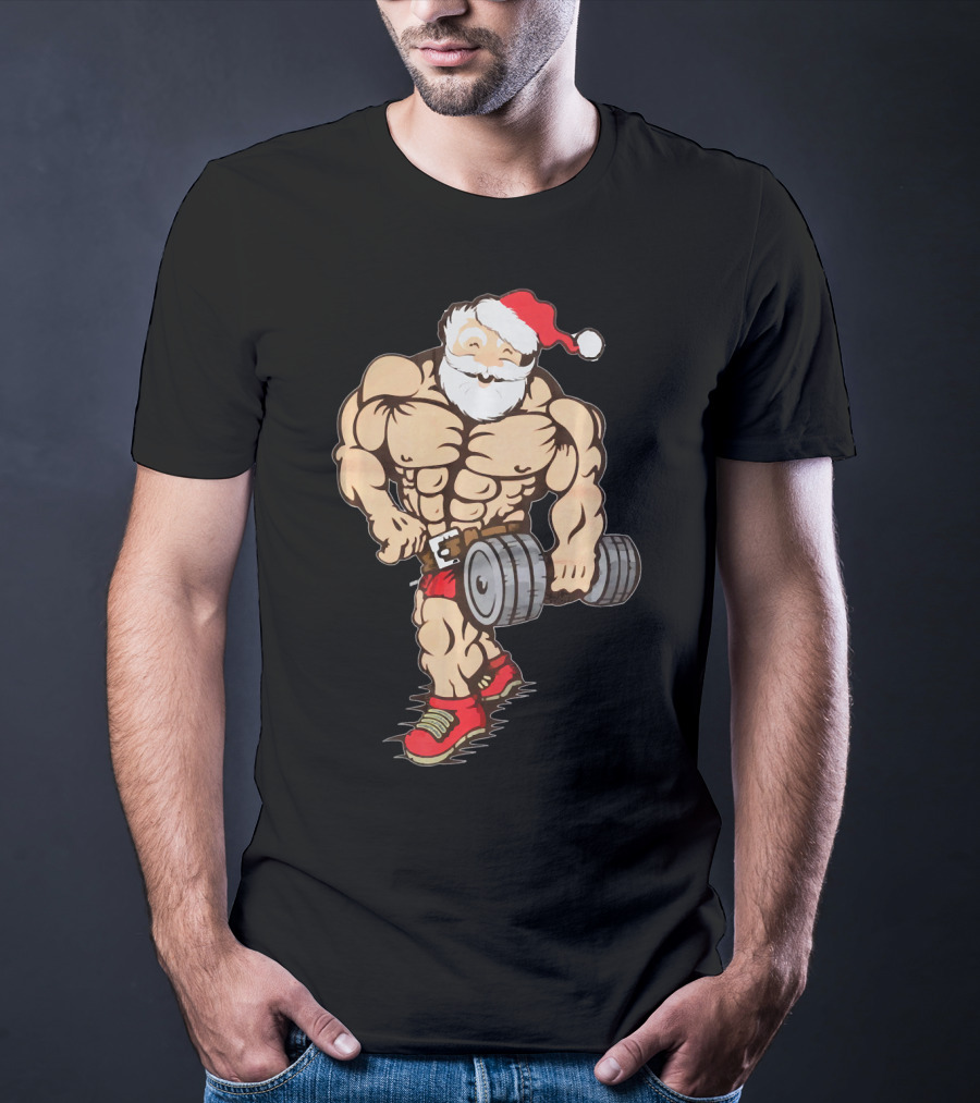 Bodybuilder Santa Muscle Gym Fitness Holiday Santa Claus Buff Christmas T-Shirt