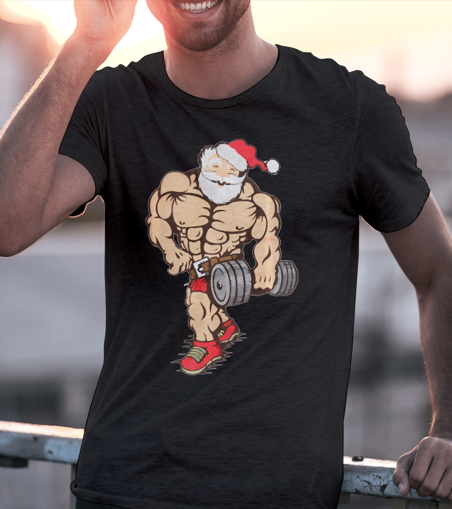 Bodybuilder Santa Muscle Gym Fitness Holiday Santa Claus Buff Christmas T-Shirt