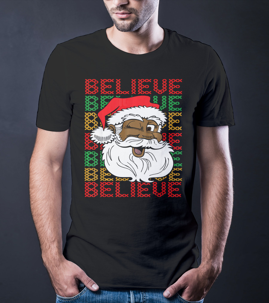 Believe Santa Fun Black Africa Christmas T-Shirt