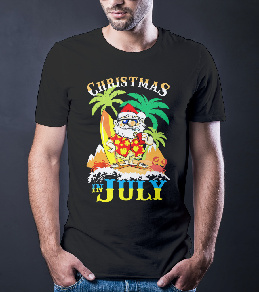 Christmas In July Santa Tropical Surf Vibes T-Shirt
