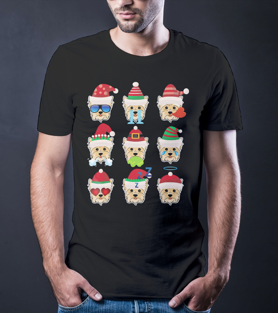 YORKIE POO Dog Santa Claus Costume Merry Faces Christmas Moods T-Shirt