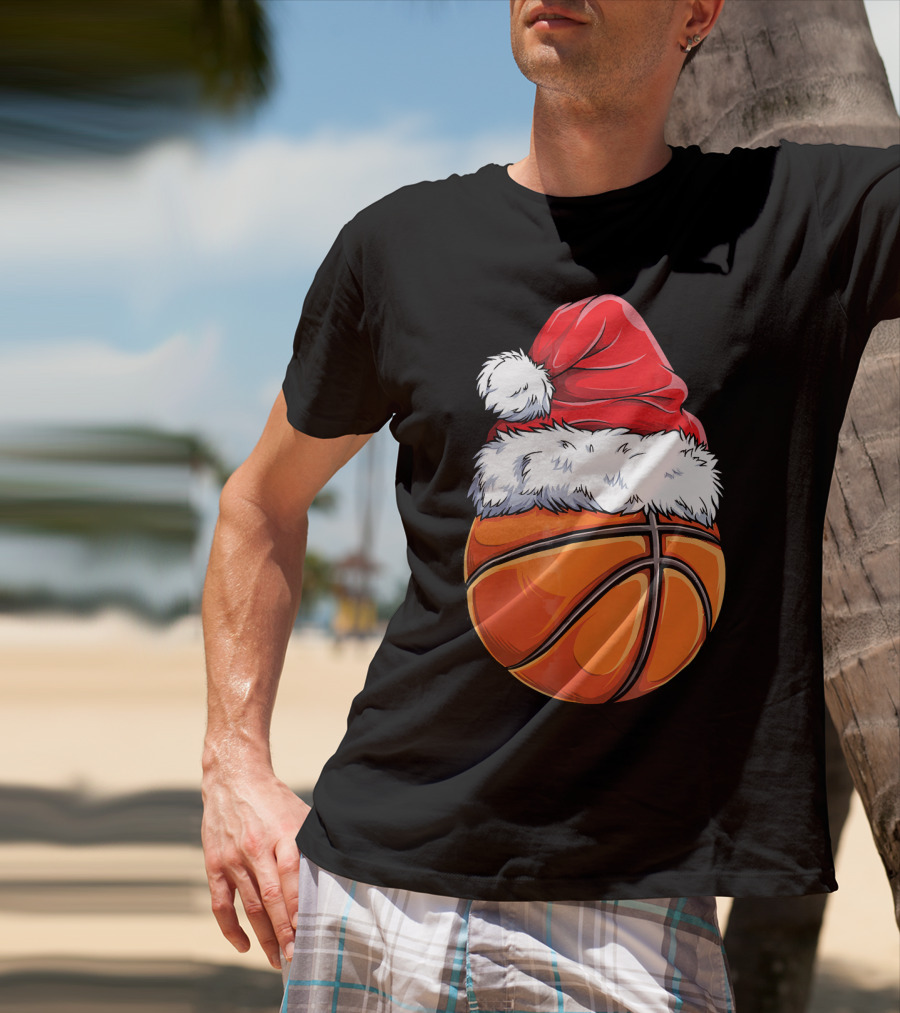 Basketball Santa Hat T-Shirt
