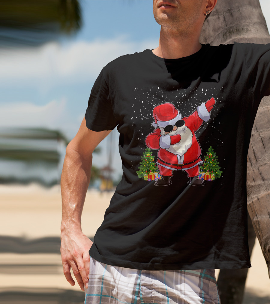 Dabbing Santa Christmas Holiday With Presents And Trees T-Shirt