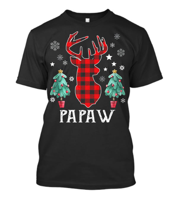 Papaw Plaid Reindeer Christmas Trees And Snowflakes Family Fun T-Shirt
