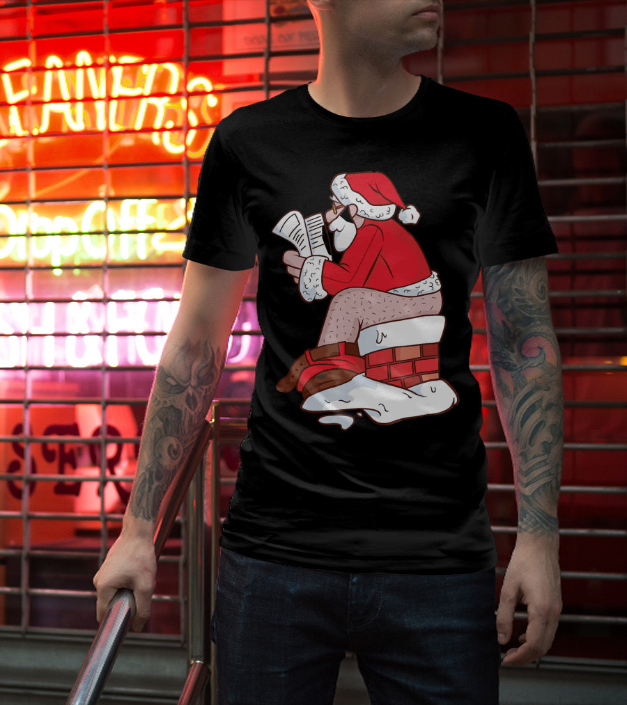 Pooping Santa Naughty List Kids Festive Chimney Cartoon T-Shirt