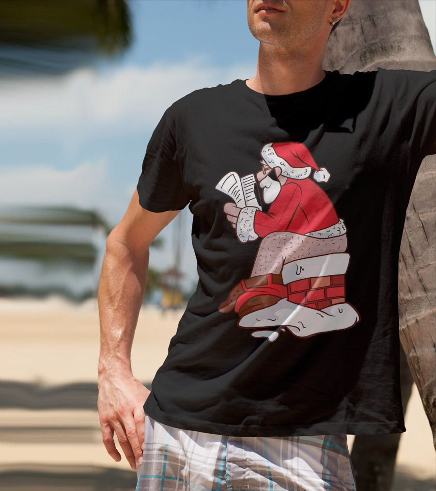 Pooping Santa Naughty List Kids Festive Chimney Cartoon T-Shirt