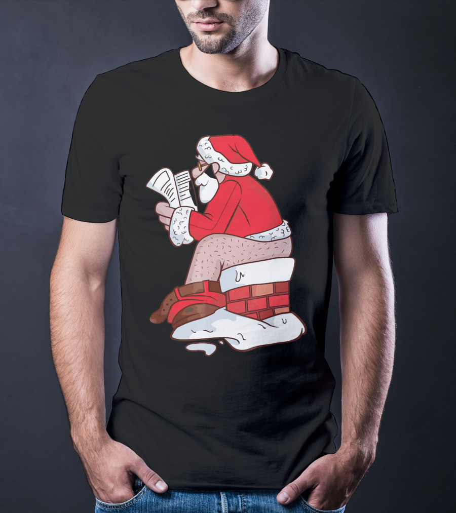 Pooping Santa Naughty List Kids Festive Chimney Cartoon T-Shirt