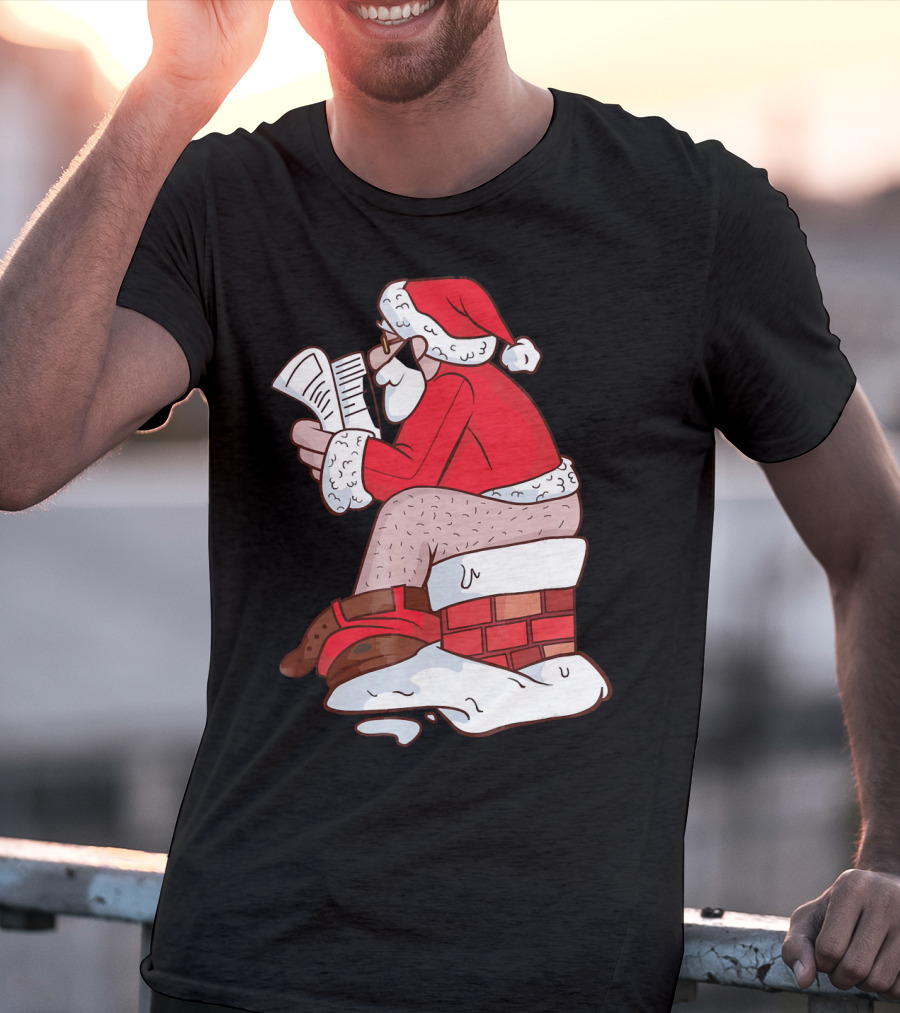 Pooping Santa Naughty List Kids Festive Chimney Cartoon T-Shirt