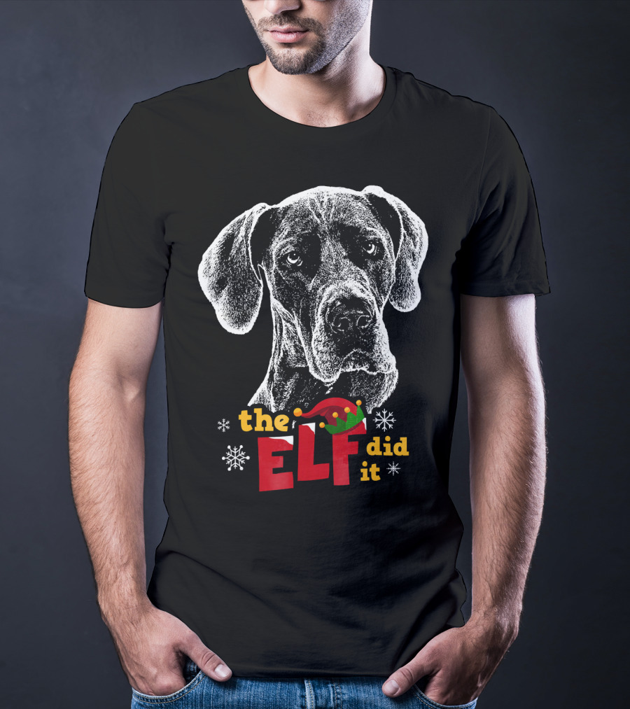 The Elf Did It Christmas Great Dane T-Shirt