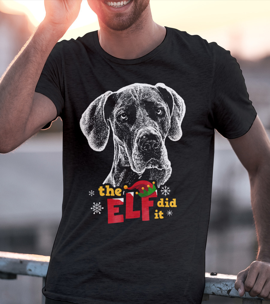 The Elf Did It Christmas Great Dane T-Shirt