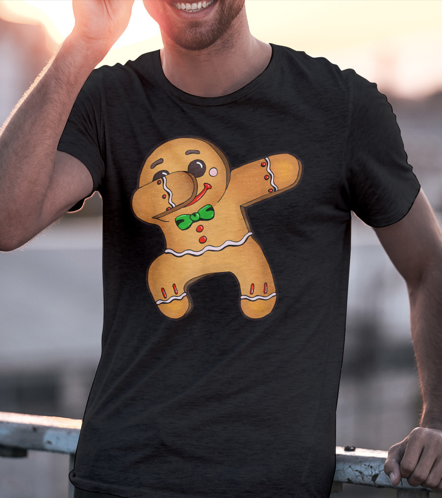 Dabbing Gingerbread Man Christmas Cookie With Bow Tie T-Shirt
