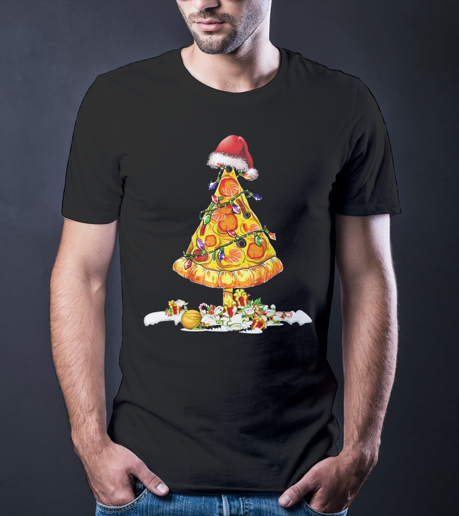 Merry Crustmas Pizza Tree Pizza Lover Holiday Santa Hat T-Shirt