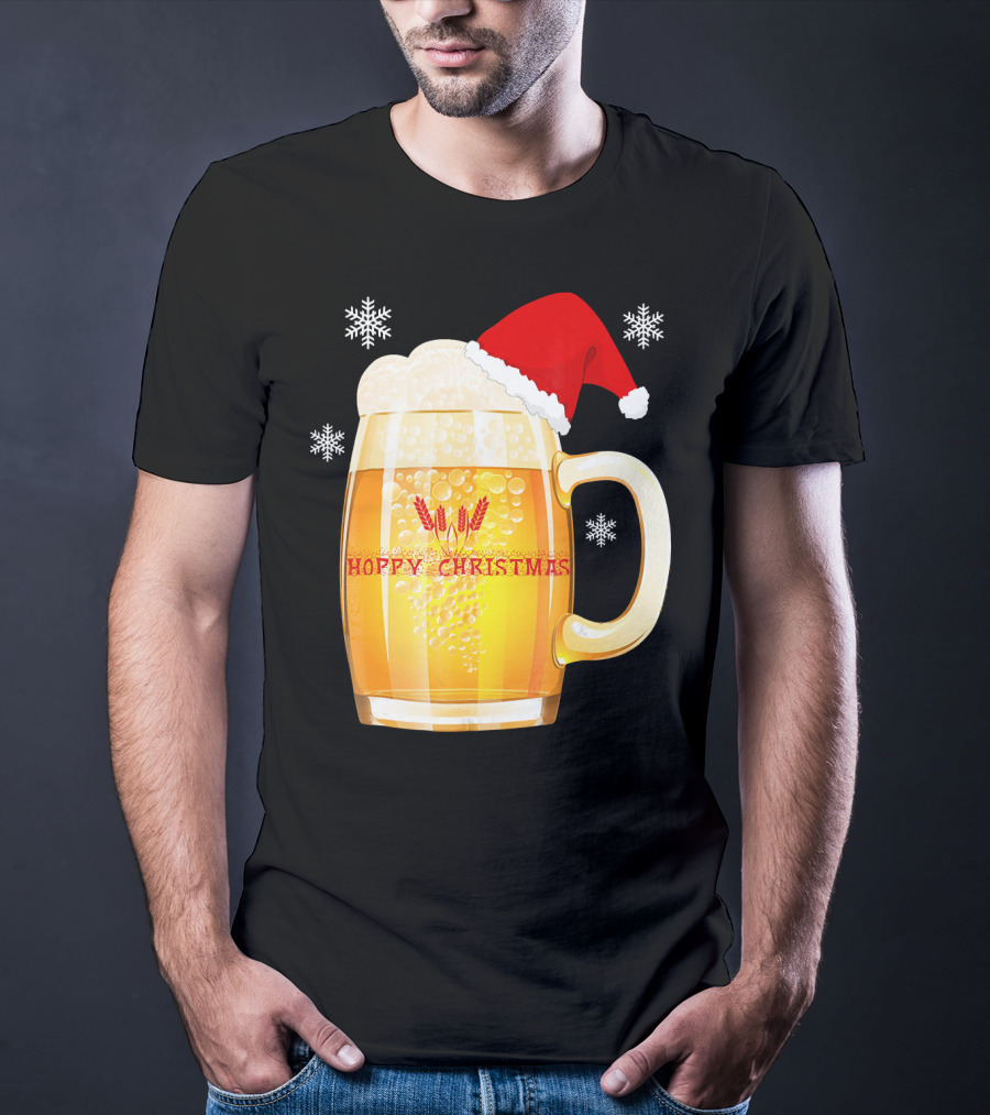 Hoppy Christmas Beer Santa Mug With Snowflakes T-Shirt